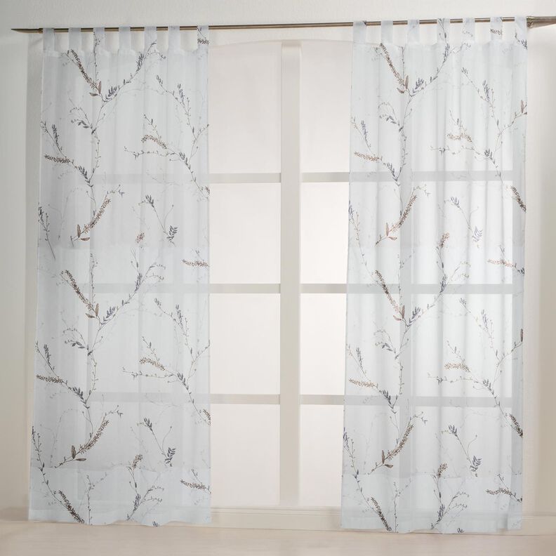 tessuto per tende a vetro voile delicati ramoscelli – bianco/grigio argento,  image number 7