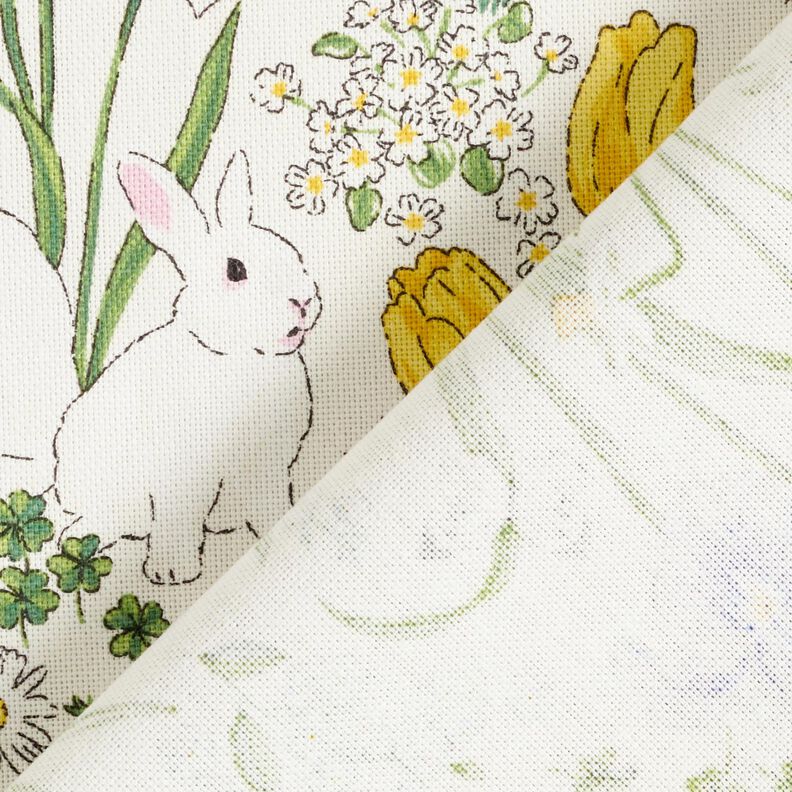 tessuto arredo mezzo panama Coniglietti nel prato fiorito – avorio/rosa chiaro,  image number 4