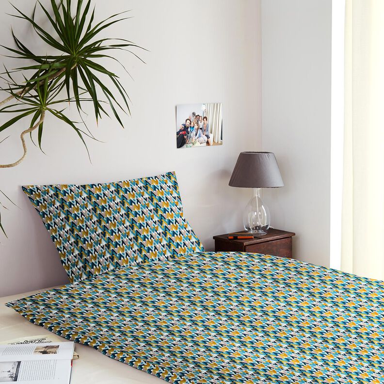 tessuto in cotone cretonne Stampa etnica – blu brillante/senape,  image number 7