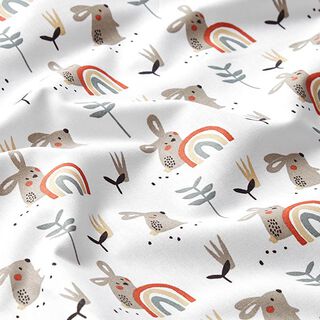 tessuti in cotone cretonne coniglio e arcobaleno – bianco/talpa, 