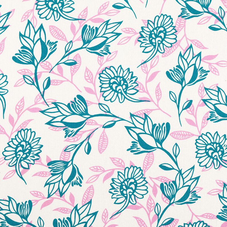 misto lino viscosa Fiori | Poppy Fabrics – avorio/turchese,  image number 1