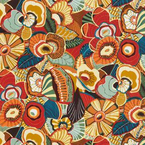 tessuto in cotone cretonne Fiori folcloristici – rosso carminio/petrolio, 