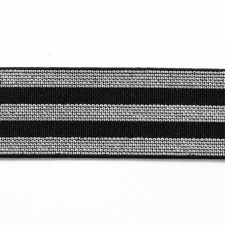nastro elastico a righe [40 mm] – nero/argento,  image number 1