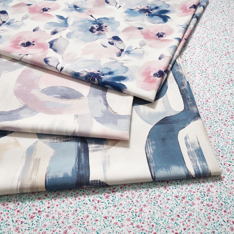 tessuto arredo mezzo panama Anelli astratti &ndash; lill&agrave; pastello/blu,  image number 5