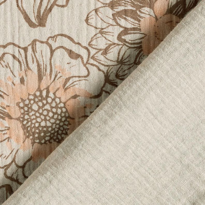 mussolina / tessuto doppio increspato fiori estivi – tortora chiaro/marrone medio,  image number 4