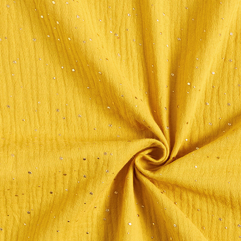 mussola di cotone, macchie dorate sparse – curry/oro,  image number 3