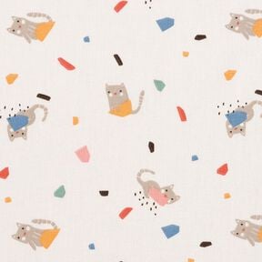 popeline di cotone Coriandoli di gatto – avorio/tortora chiaro, 
