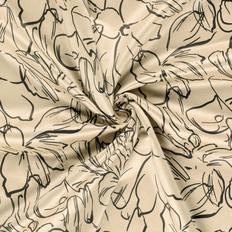 Schizzi di fiori in velluto elasticizzato – sabbia/nero, image number 3