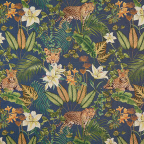 tessuto arredo gobelin Leopardi nella giungla – blu/verde, 
