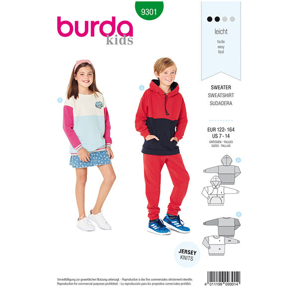 felpa/maglia con cappuccio, Burda 9301 | 122 - 164, image number 1