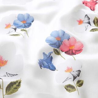 satin di seta-viscosa, fiori e foglie – bianco, 