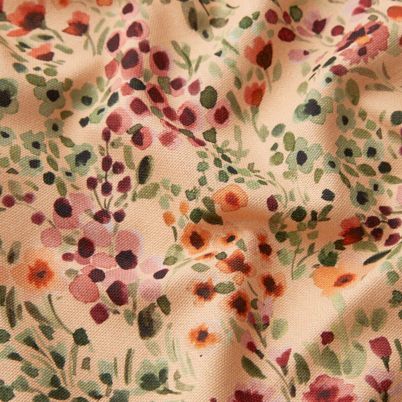 tessuto arredo mezzo panama Amabili fiori – albicocca/rosso merlot,  image number 2
