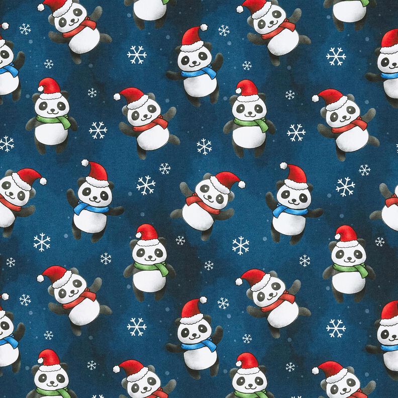 jersey di cotone Panda in spirito natalizio | Glitzerpüppi – blu notte/peperoncino, image number 1