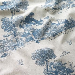 tessuto arredo mezzo panama Picnic di pastore – colore blu jeans/naturale, 