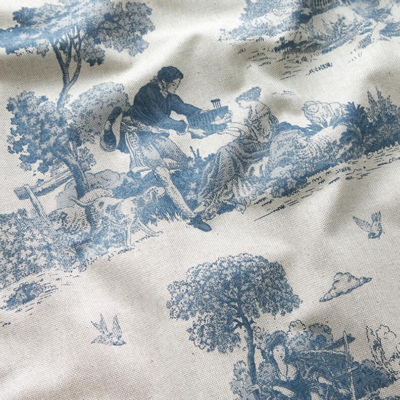 tessuto arredo mezzo panama Picnic di pastore – colore blu jeans/naturale,  image number 2