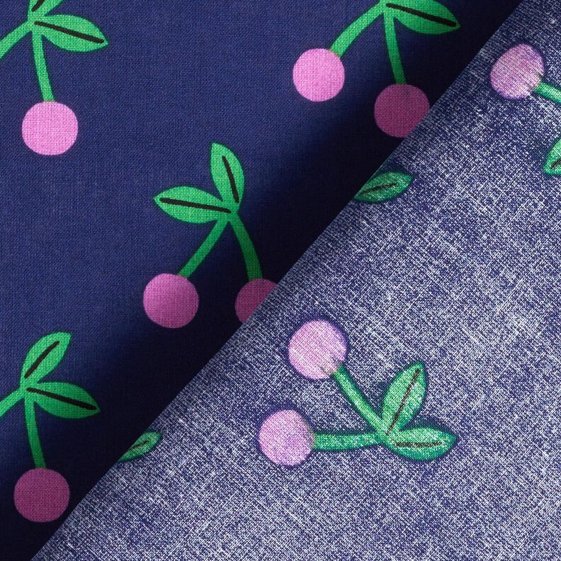 cotone rivestito Ciliegie carine – blu marino, image number 4
