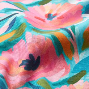 tessuto arredo tessuto spinato in cotone Fiori dipinti – rosa/turchese, 