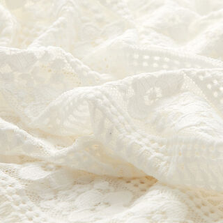 Pizzo elastico a strisce e fiori – bianco lana, 