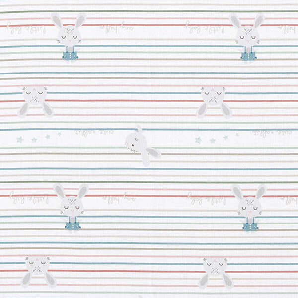 popeline di cotone bio Baby coniglietto e righe – bianco,  image number 1