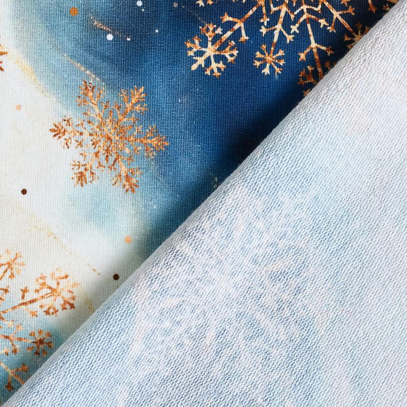 French terry, felpa estiva Fiocchi di neve Via Lattea | Glitzerpüppi – indaco/oro anticato,  image number 4