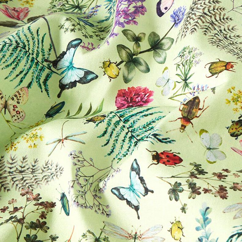 Tessuti da esterni canvas fiori selvatici & insetti – verde pastello,  image number 2