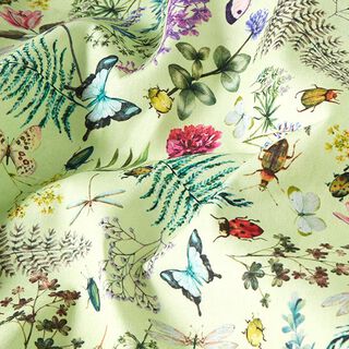 Tessuti da esterni canvas fiori selvatici & insetti – verde pastello, 