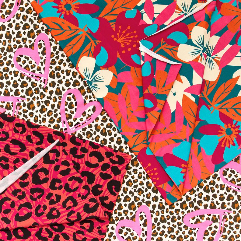 French terry, felpa estiva Cuori di leone e Neon – anacardo/fucsia neon, image number 7