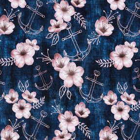 jersey di cotone Fiori e Ancore | Glitzerpüppi – blu notte/rosa antico chiaro, 