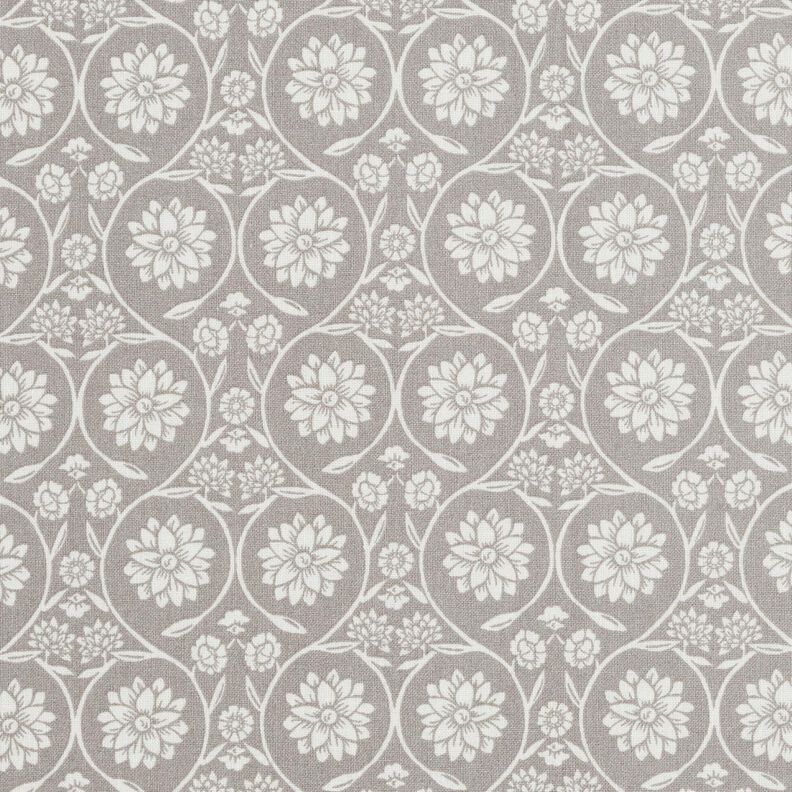 tessuto in cotone cretonne Fiori e tralci – grigio argento/bianco,  image number 1