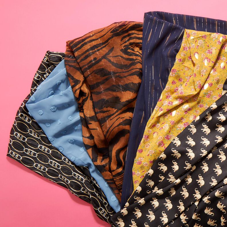 Chiffon gessato glitterato con tigre stampata – nero/rame,  image number 6