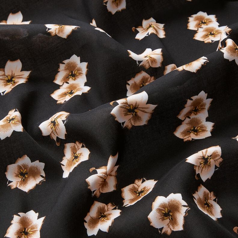 Tessuto di viscosa Delicati fiori – nero/albicocca,  image number 2