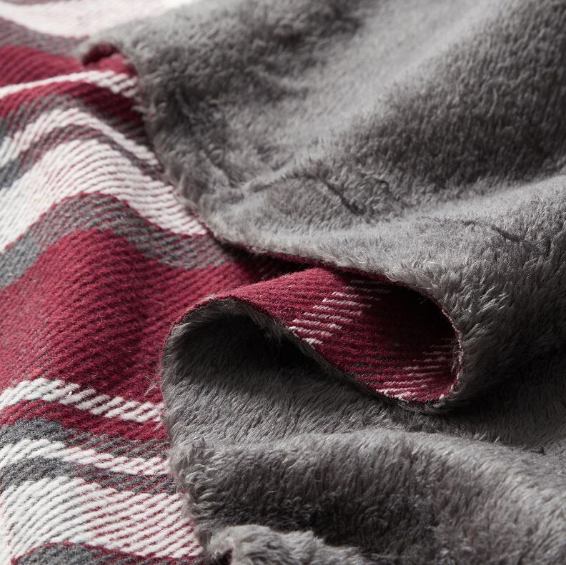 Tessuto per cappotto con retro in pelliccia quadrettato – rosso Bordeaux/grigio ardesia,  image number 5