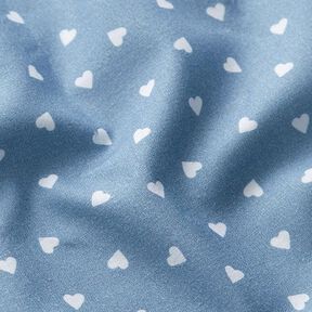 Popeline di cotone biologico con cuori sparsi – blu jeans chiaro, 