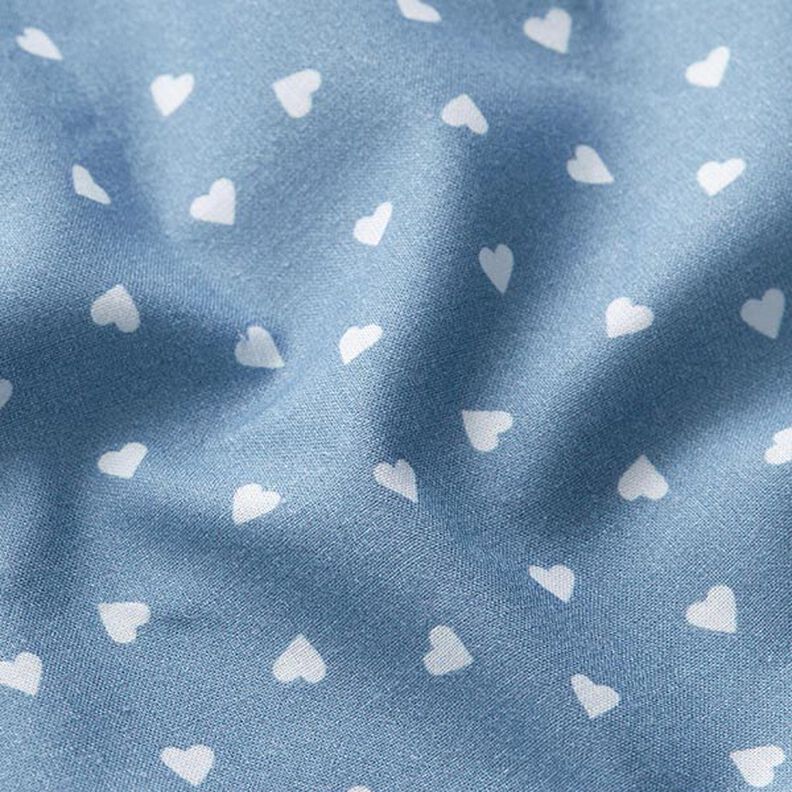 Popeline di cotone biologico con cuori sparsi – blu jeans chiaro,  image number 2