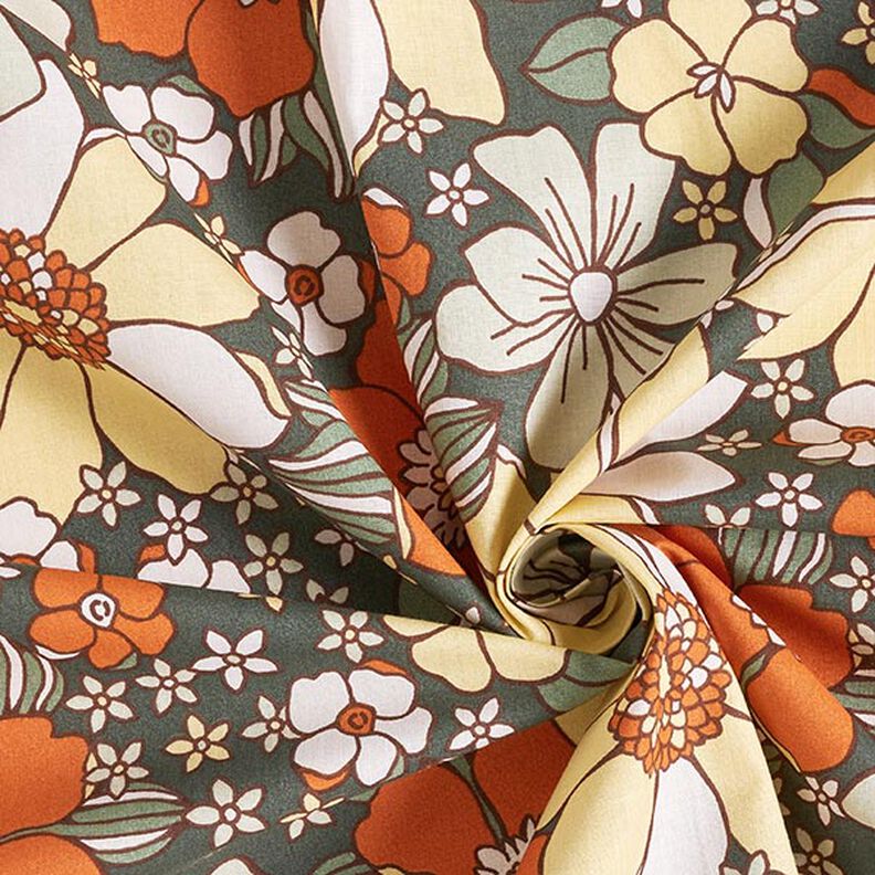 tessuto in cotone cretonne Fiori rétro – arancio chiaro/giallo chiaro,  image number 3