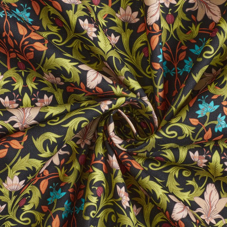 tessuto arredo mezzo panama Ornamenti di foglie &ndash; nero/pino,  image number 3