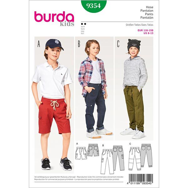 pantaloni per bambini / shorts, Burda 9354 | 116 - 158, image number 1