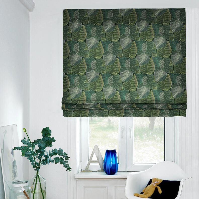tessuto arredo tessuto spinato in cotone Foglie minimalistiche – verde scuro, image number 6