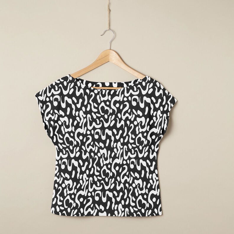 Jersey di viscosa con fantasia leopardata astratta – nero/bianco, image number 6