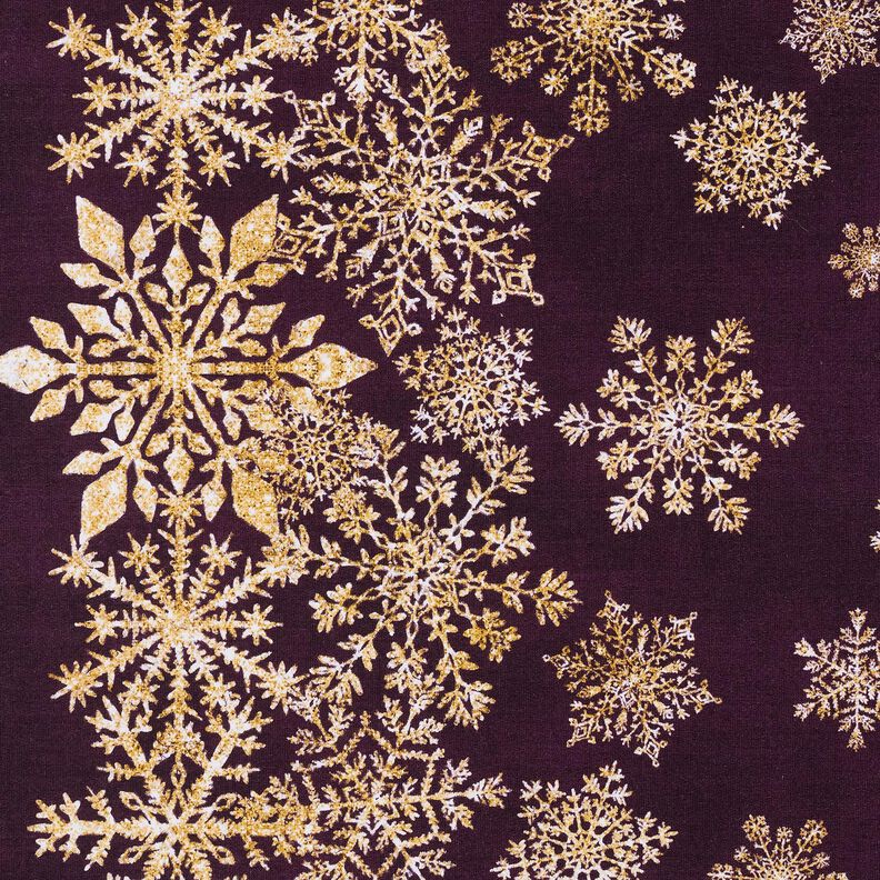 French terry, felpa estiva Fiori di ghiaccio tessuto con bordura | Glitzerpüppi – melanzana/oro, image number 5