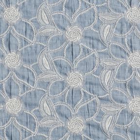 <h2>Tessuto di Cotone Ricamato Fiori &ndash; Batista, Blu Jeans Chiaro/Bianco Lana</h2>, 