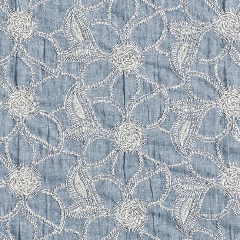 <h2>Tessuto di Cotone Ricamato Fiori &ndash; Batista, Blu Jeans Chiaro/Bianco Lana</h2>,  image number 1
