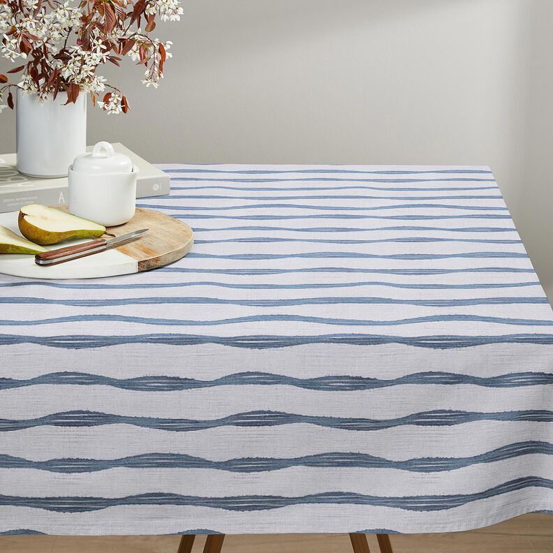 tessuto arredo mezzo panama Righe ondulate – blu,  image number 7
