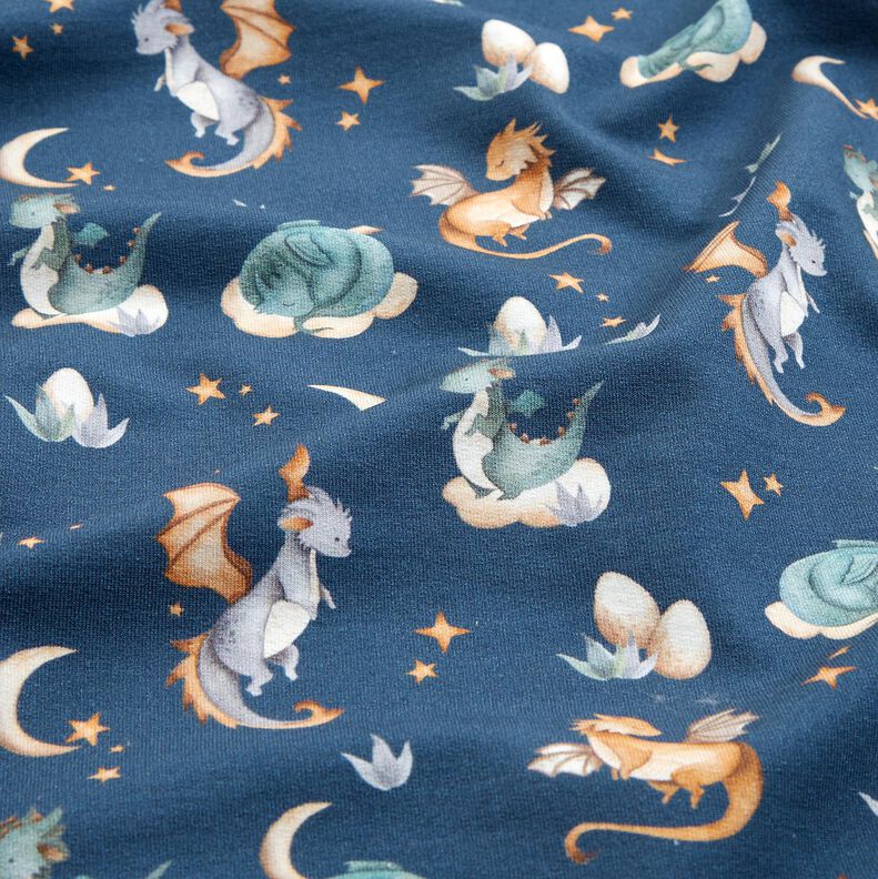 French terry, felpa estiva Draghi carini stampa digitale – grigio blu,  image number 2