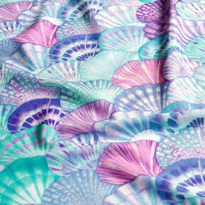 tessuto per costumi da bagno UPF50 Conchiglie – azzurro/lilla bluastro, 