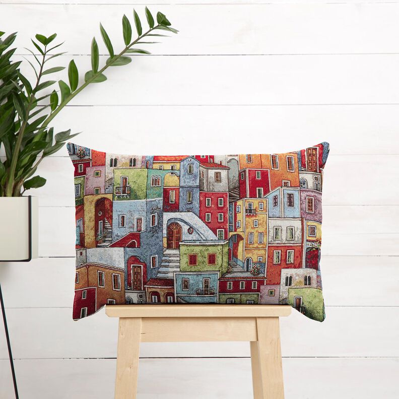 tessuto arredo gobelin Piccola città variopinta – rosso carminio/blu,  image number 5