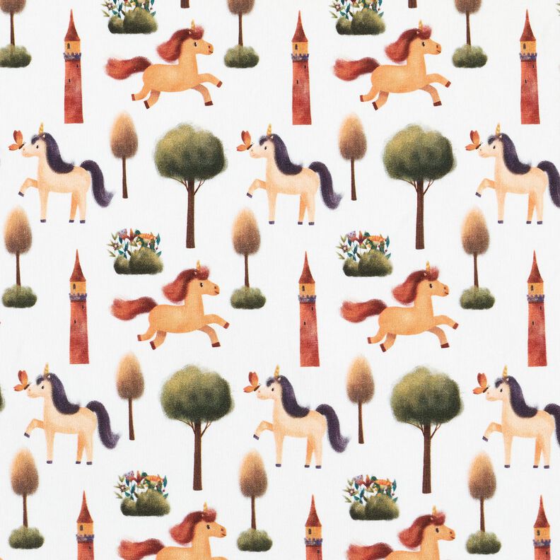 jersey di cotone Il mondo delle fiabe degli unicorni stampa digitale – avorio,  image number 1
