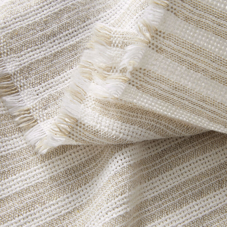 Tessuto di cotone con struttura a griglia a righe trasversali – beige/bianco, image number 3