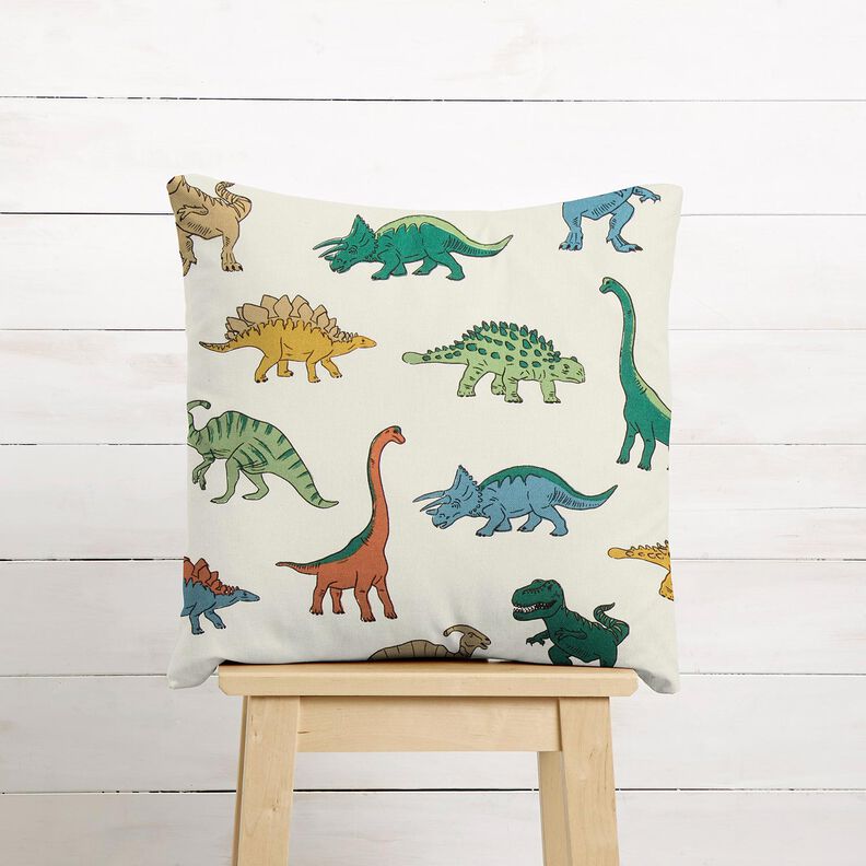 tessuto arredo mezzo panama Dinosauri marcati – bianco lana/verde scuro, image number 5