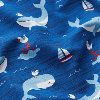 jersey di cotone balene, navi e gabbiani – blu, 